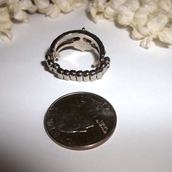 Silver Ring Costume Jewelry Faux White Diamond Rhinestone Stretch Band C194 - Picture 4 of 5